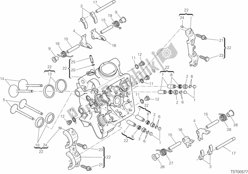 Alle onderdelen voor de Horizontale Kop van de Ducati Diavel Xdiavel USA 1260 2019